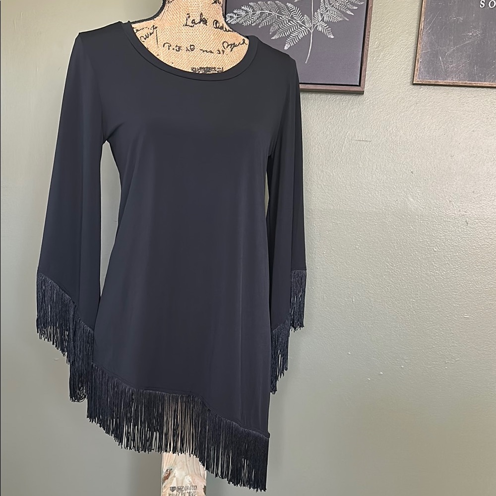 Black Fringe Asymmetrical Tunic